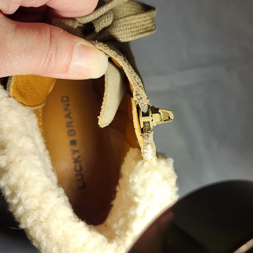Lucky Brand Jacenia Womens Suede Boots Side Zip Shearling (greenish)  Size 6.5 M